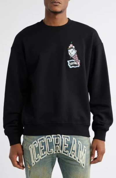 Icecream Coneman Cotton Graphic Sweatshirt In Black