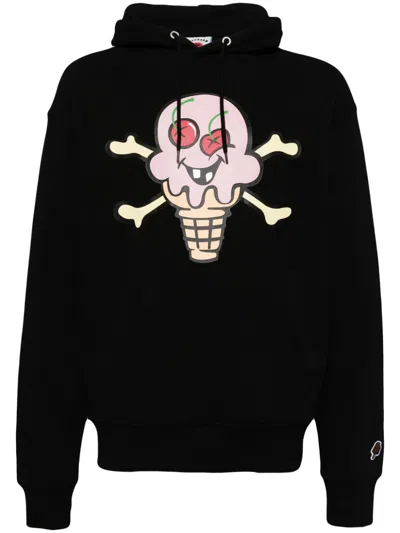 Icecream Cones And Bones Cotton Hoodie In Black
