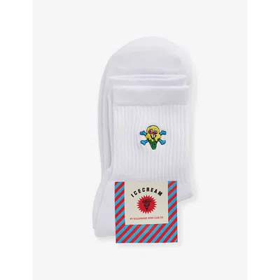 Icecream Mens White Cones Bones Embroidered-motif Cotton-blend Knitted Socks