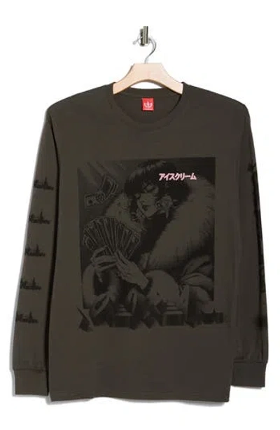 Icecream Count Em Long Sleeve Cotton Graphic T-shirt In Green