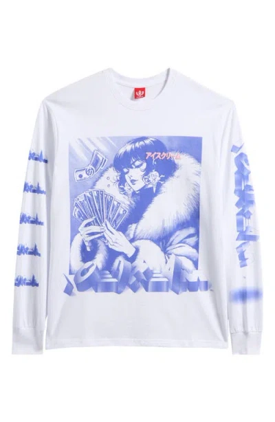 Icecream Count Em Long Sleeve Cotton Graphic T-shirt In White