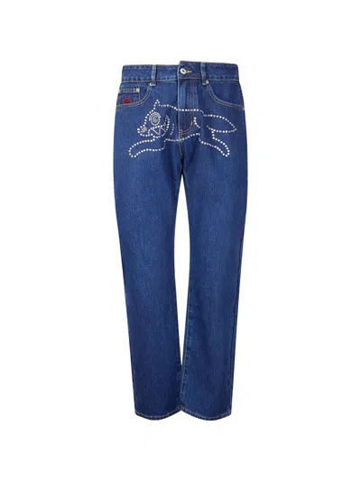 Icecream Crystal Running Dog Denim Trousers In Blue