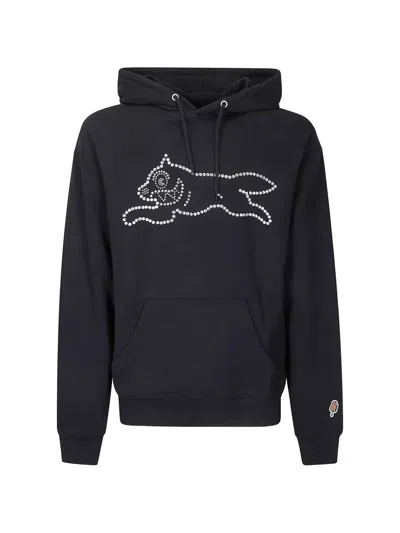 Icecream White Crystal Running Dog Popover Hoodie In Black