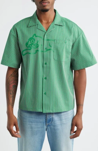 Icecream Decker Pinstripe Cotton Camp Shirt In Green