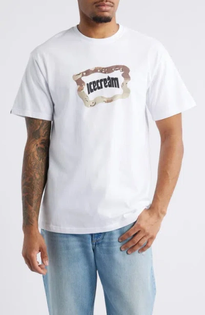 Icecream Dessert Camo Logo Graphic T-shirt In White