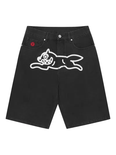 Icecream Dog-print Denim Shorts In Black