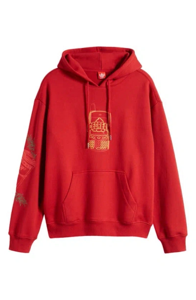 Icecream Dollar Caps Embroidered Cotton Hoodie In Chili Pepper
