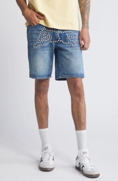 Icecream Embellished Denim Shorts In Faded