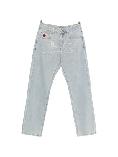 Icecream Crystal Running Dog Denim Jeans In Gray