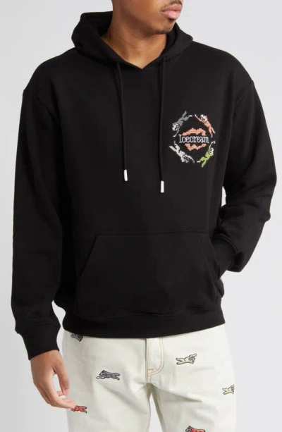 Icecream Embroidered Cotton Graphic Hoodie In Black