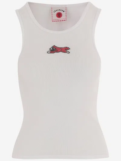 Icecream Embroidered Stretch Cotton Tank Top In White