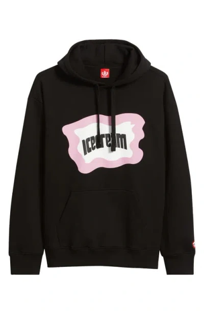 Icecream Flag Logo Cotton French Terry Graphic Hoodie In Black