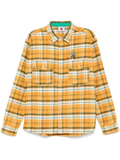 Icecream Mens Yellow Check-pattern Woven Flannel Overshirt