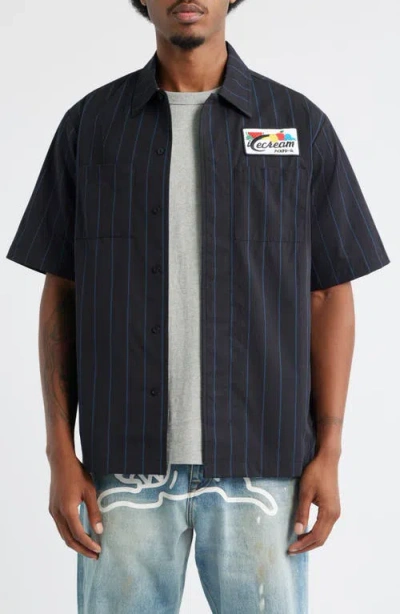 Icecream Fruit By The Fruit Stripe Short Sleeve Cotton Graphic Button-up Shirt In Black