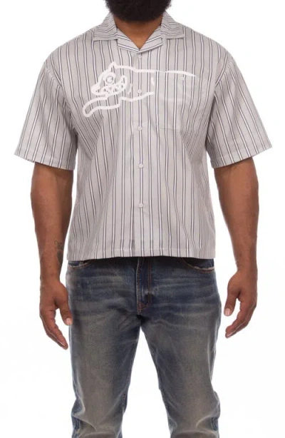 Icecream Giant Stripe Cotton Camp Shirt In Gray