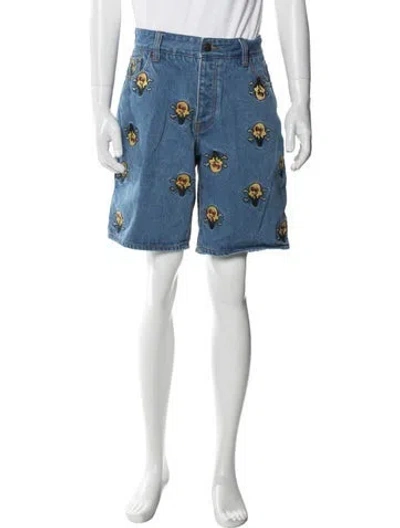 Pre-owned Icecream Graphic Print Flat Front Shorts In Blue