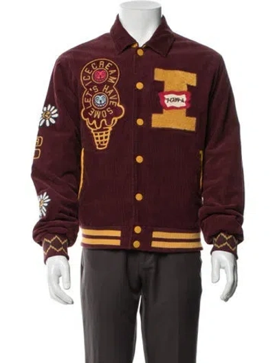 Pre-owned Icecream Graphic Print Varsity Jacket In Burgundy