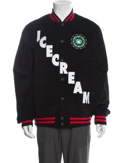 Pre-owned Icecream Graphic Print Varsity Jacket W/ Tags In Black
