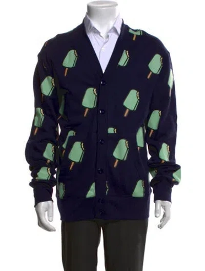 Pre-owned Icecream Graphic Print V-neck Cardigan In Blue
