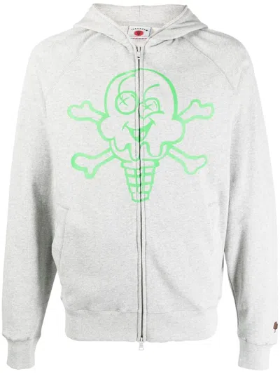 Icecream Graphic Print Zip-up Hoodie In Grey