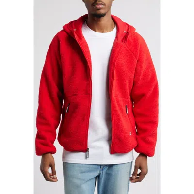 Icecream Grin Front Cotton Fleece Zip Hoodie In Racing Red