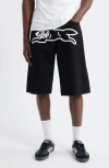 Icecream Ice Cream Running Dog Denim Shorts In Black
