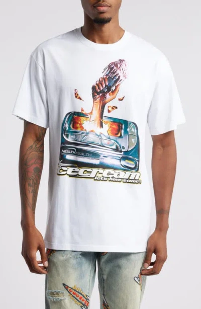 Icecream Hit My Beeper Cotton Graphic T-shirt In White