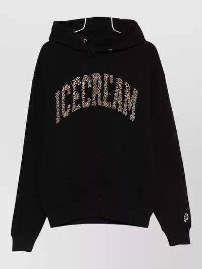 Icecream Hooded Cotton Sweatshirt Logo Detail In Black