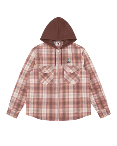 Icecream Kids' Hooded Flannel Zip Through In Brown/pink Check