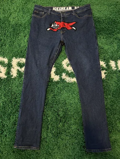 Pre-owned Icecream Ic Running Dog Embroidered Slim Jeans In Blue