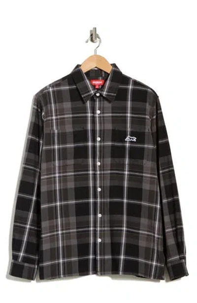 Icecream Jack Plaid Cotton Graphic Button-up Shirt In Brown