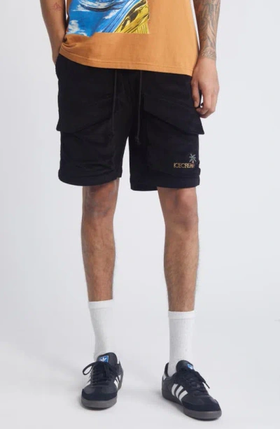 Icecream Journey Corduroy Cargo Shorts In Black