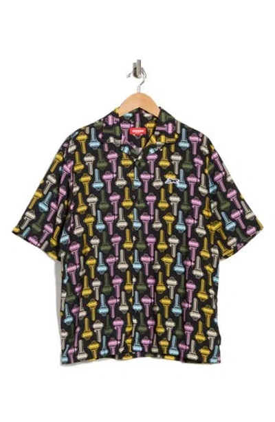 Icecream Keys Print Camp Shirt In Black