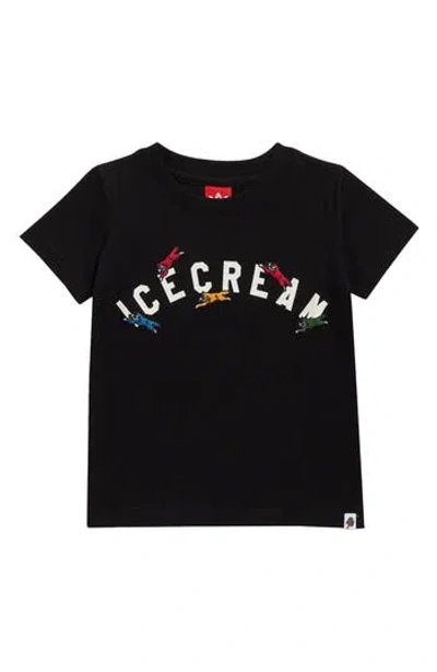 Icecream Kids' Playtime Running Dog Appliqué Graphic T-shirt In Black