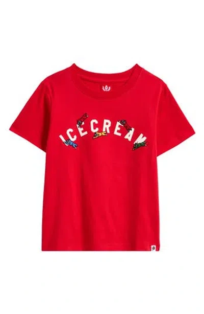 Icecream Kids' Playtime Running Dog Appliqué Graphic T-shirt In Red