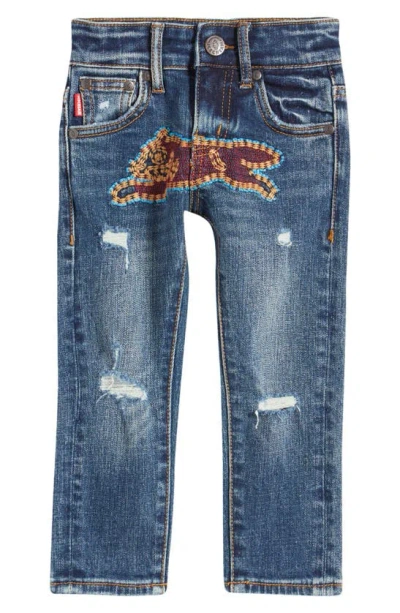 Icecream Kids' Boy's Jeans W/ Embroidered Cat In Blue Chocolate