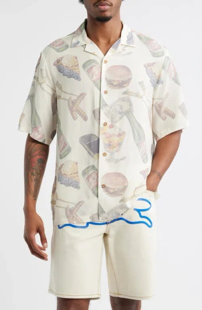 Icecream Lavish Snack Print Camp Shirt In White