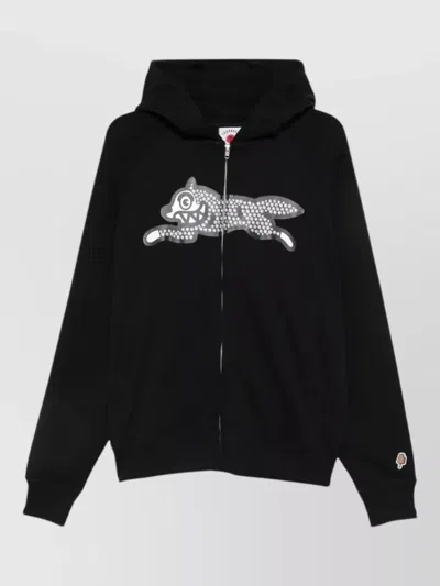 Icecream Logo Cotton Hooded Sweatshirt Rhinestone Motifs In Black