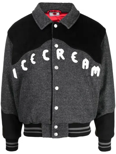 Icecream Logo-embroidered Varsity Jacket In Black
