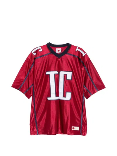Icecream Ic Football Logo-patch V-neck T-shirt In Red