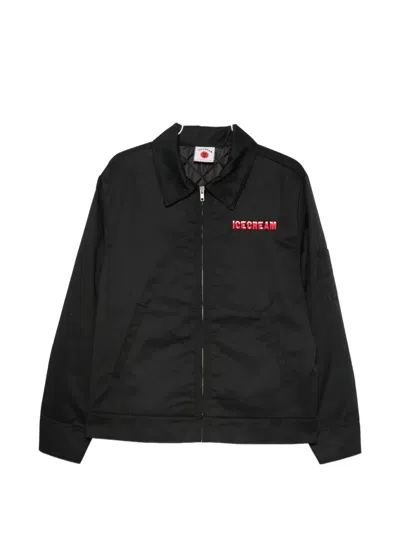 Icecream Logo-embroidered Zip-up Jacket In Black