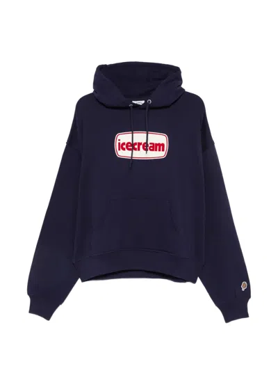 Icecream Cotton Hoodie Logo Front Long Sleeves In Blue