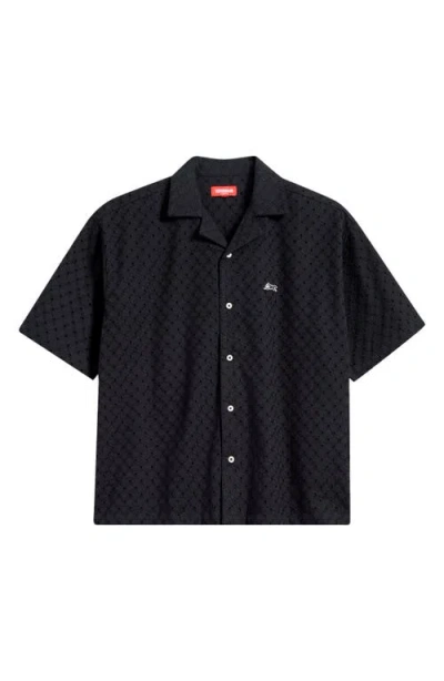 Icecream Mega Crop Cotton Pointelle Camp Shirt In Black