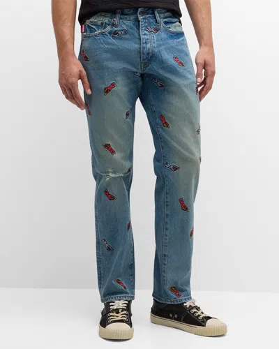 Icecream Men's All Caps Straight-leg Jeans In Faded