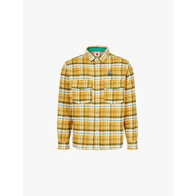 Icecream Mens Yellow Check-pattern Woven Flannel Overshirt