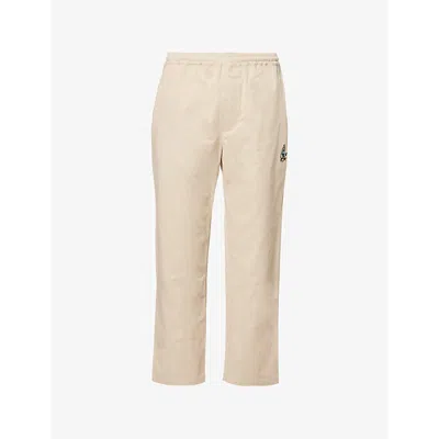 Icecream Mens Skate Brand-embroidery Straight-leg Cotton Trousers Beige
