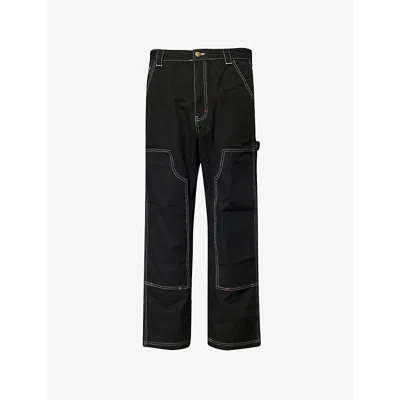 Icecream Mens Black Brand-embroidered Straight-leg Relaxed-fit Cotton Trousers