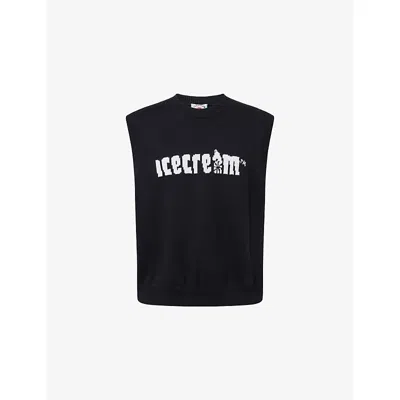 Icecream Mens Logo-intarsia Knitted Cotton Vest Black