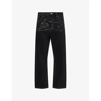 Icecream Mens Black Running Dog Double Scoop Straight-leg Denim Jeans In Multi