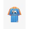 Icecream Mens Blue Bulldog Logo-embroidery Football Jersey Top